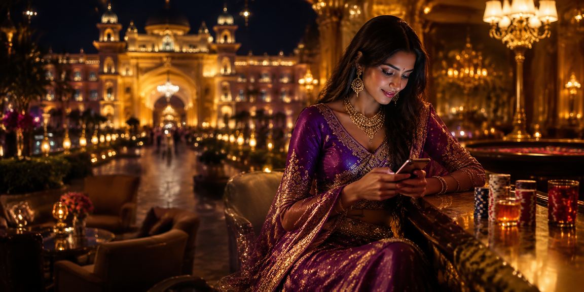 Vibrant Indian mobile casino and sportsbook nighttime market